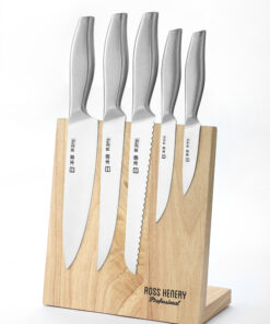 Japanese Style Chef's 5 Piece Knife Set With Oak Magnetic Board