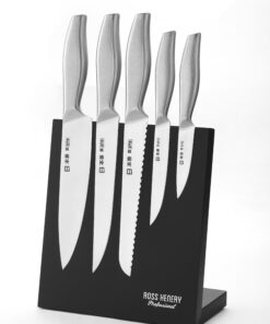Japanese Style Chef's 5 Piece Knife Set With Black Magnetic Board